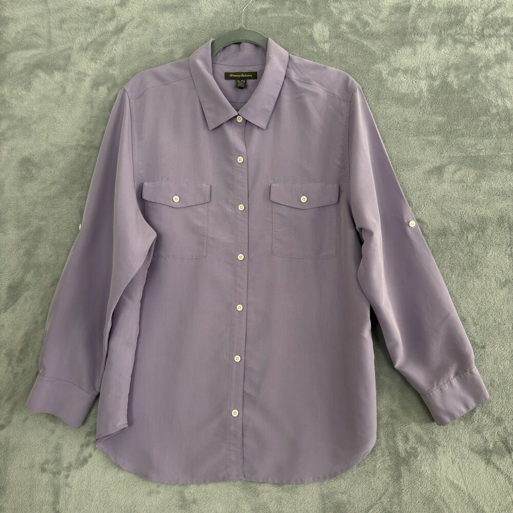 Tommy Bahama Blouse Womens XL Lilac Button Front Long Sleeve Modal Blend